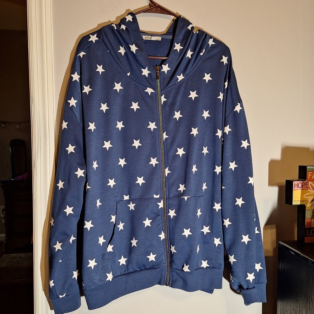 Sportelle Lightweight Navy With White Stars Hooded Zip Up Jacket